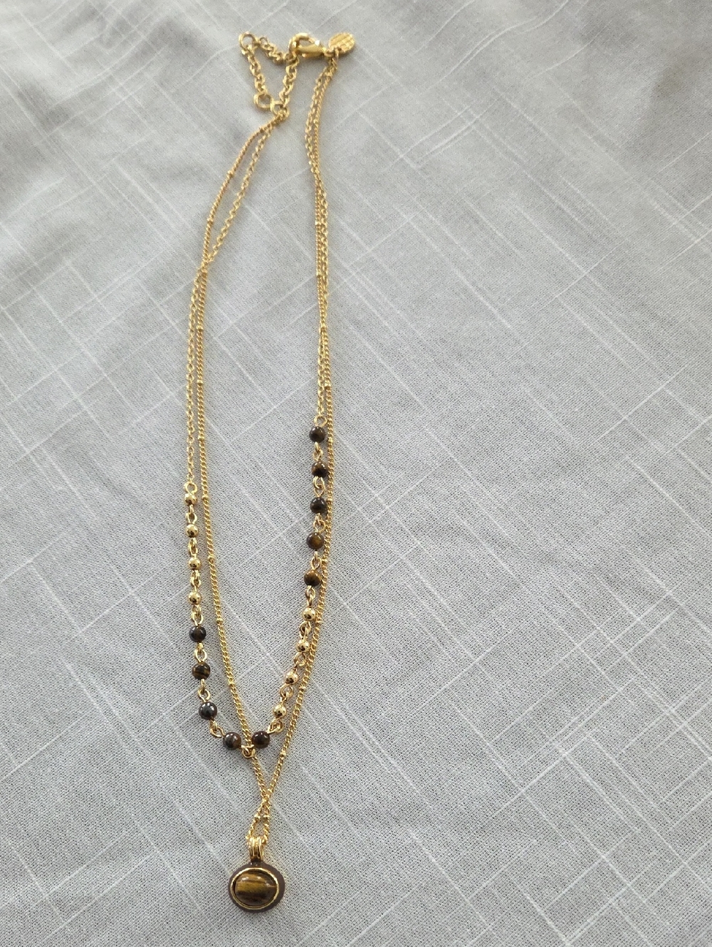 Talbots Gold Multi-Strand Pendant Necklace with Brown Beads